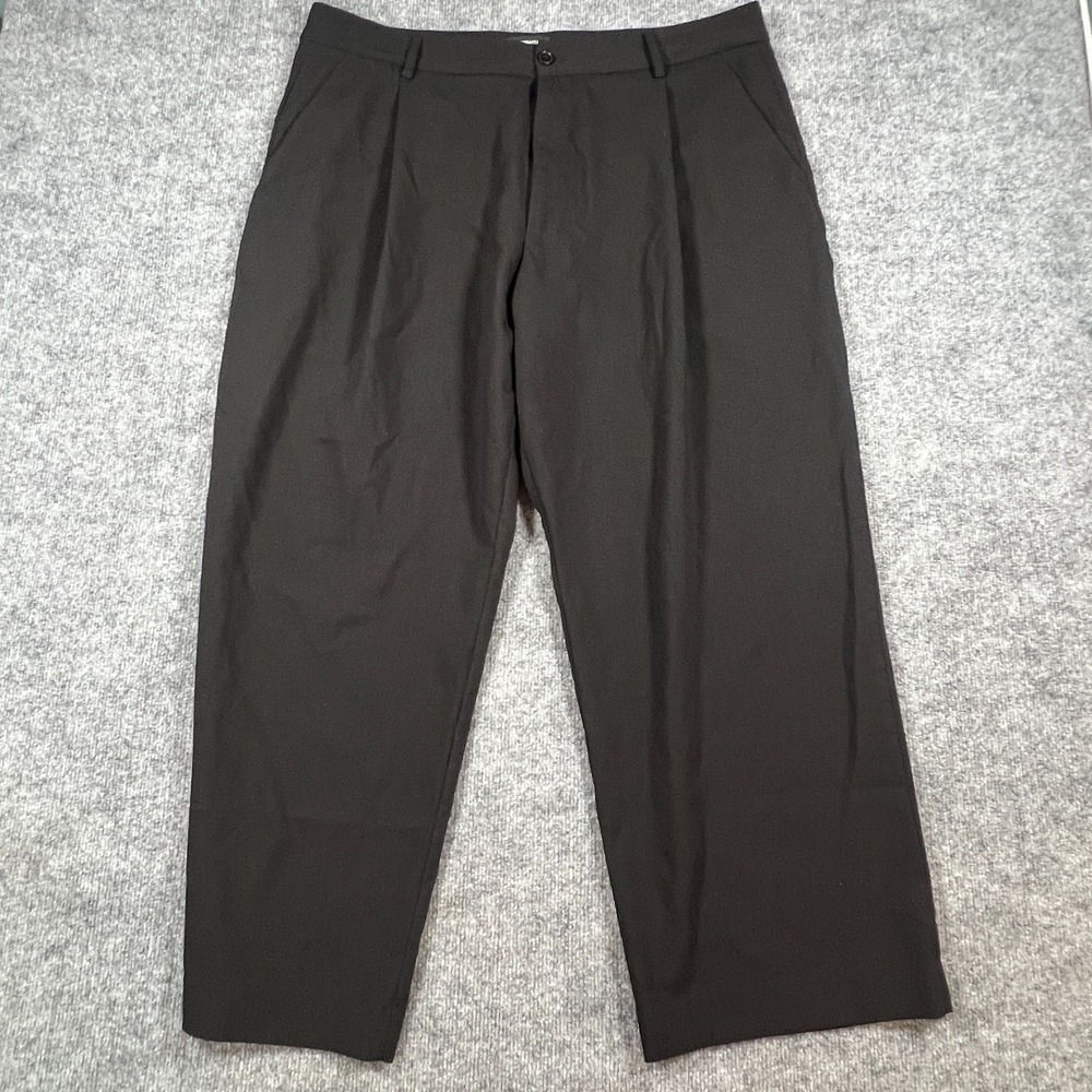 Fashion Nova Chino Pants Mens 40 Black High Rise Pleated Stretch Straight Leg